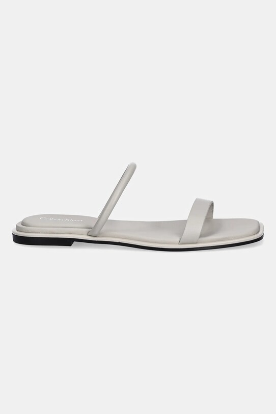 Calvin Klein klapki skórzane FLAT SANDAL SQUARED 2-BAR LTH HW0HW02532 szary AW25
