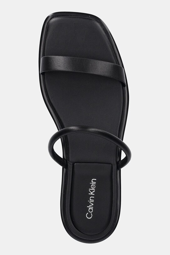 Kožené pantofle Calvin Klein FLAT SANDAL SQUARED 2-BAR LTH černá HW0HW02532