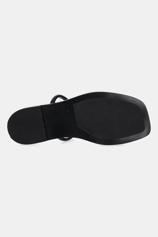 Kožené pantofle Calvin Klein FLAT SANDAL SQUARED 2-BAR LTH HW0HW02532 černá