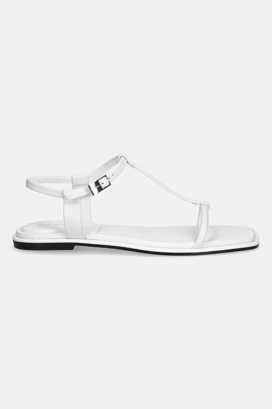Calvin Klein sandały skórzane FLAT SANDAL SQUARED BUCKLE LTH HW0HW02556 biały AW25