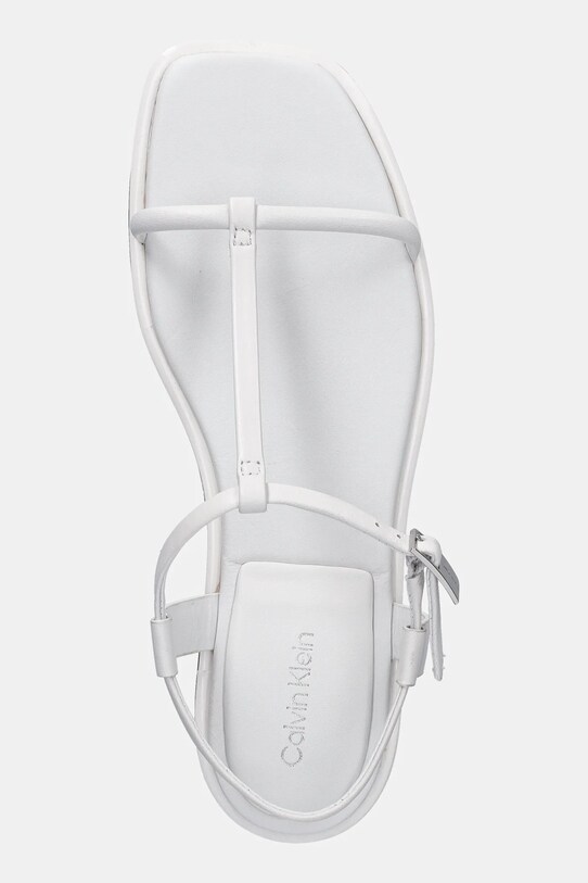 Calvin Klein sandały skórzane FLAT SANDAL SQUARED BUCKLE LTH biały HW0HW02556
