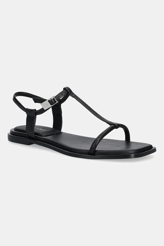Kožené sandály Calvin Klein FLAT SANDAL SQUARED BUCKLE LTH přírodní kůže černá HW0HW02556
