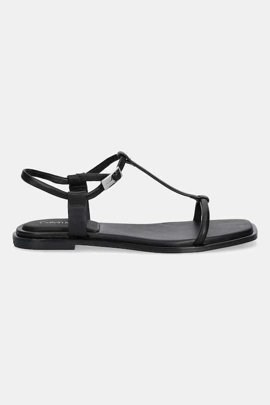 Kožené sandály Calvin Klein FLAT SANDAL SQUARED BUCKLE LTH HW0HW02556 černá AW25