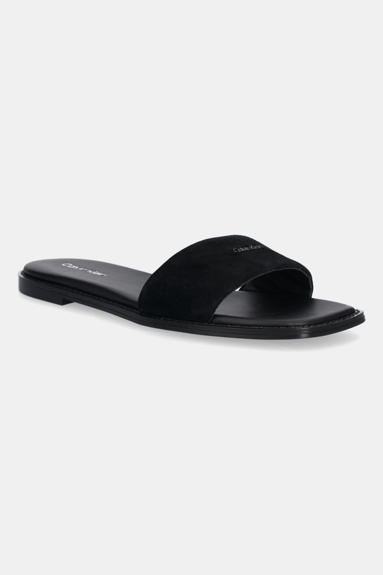 Замшеві шльопанці Calvin Klein FLAT SANDAL SQUARED HF SUE віденський чорний HW0HW02557