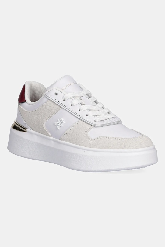 Usnjene superge Tommy Hilfiger TH FASHION COURT MIX SNEAKER Zrnato usnje bela FW0FW08632