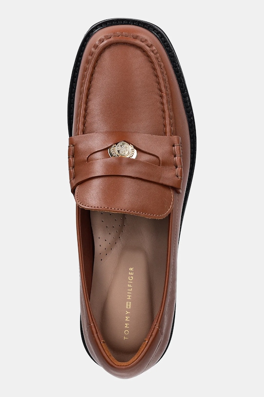Шкіряні мокасини Tommy Hilfiger CREST SQUARISH TOE PENNY LOAFER коричневий FW0FW08633