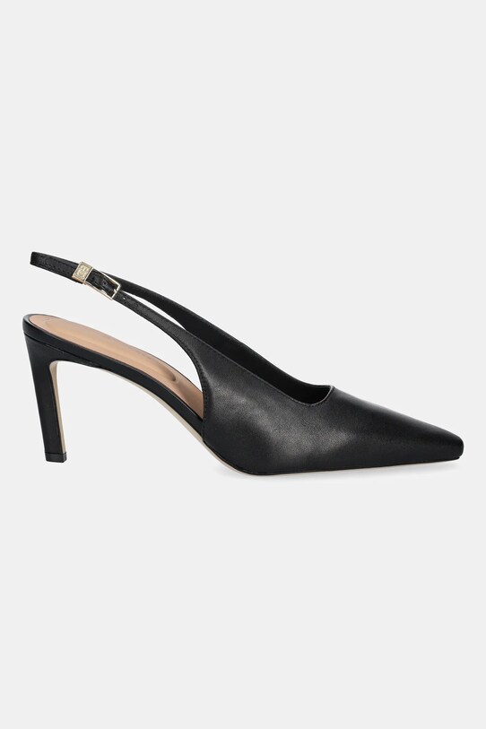 Usnjene visoke pete Tommy Hilfiger SQUARED TOE HIGH HEEL SLINGBACK FW0FW08636 črna AW25