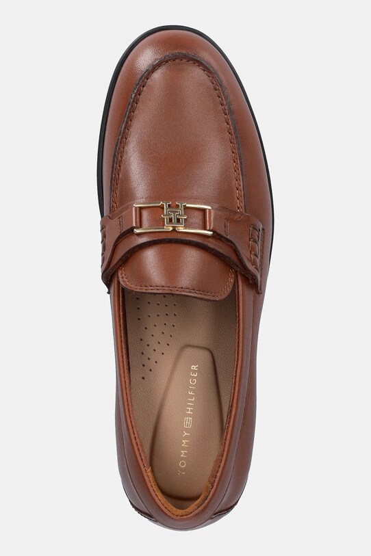 Δερμάτινα μοκασίνια Tommy Hilfiger TH LOGO LEATHER LOAFER καφέ FW0FW08705