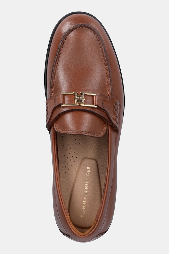 Δερμάτινα μοκασίνια Tommy Hilfiger TH LOGO LEATHER LOAFER καφέ FW0FW08705