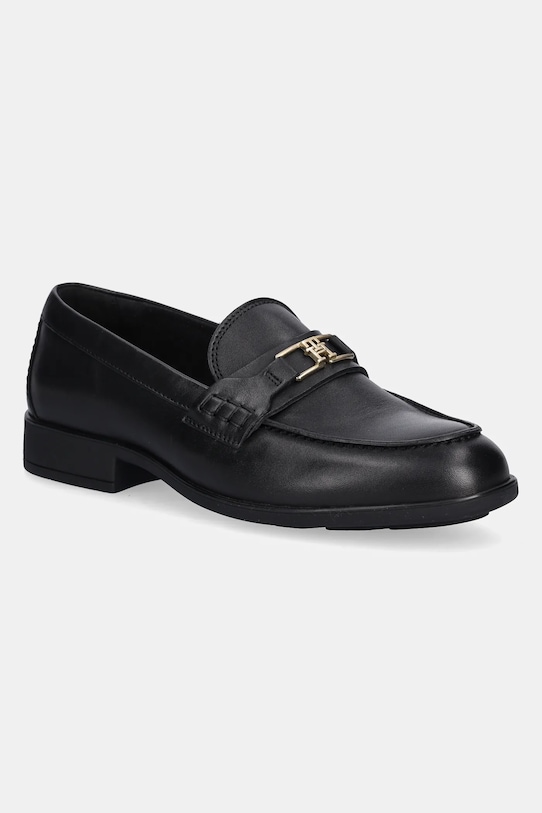 Usnjeni mokasini Tommy Hilfiger TH LOGO LEATHER LOAFER Zrnato usnje črna FW0FW08705