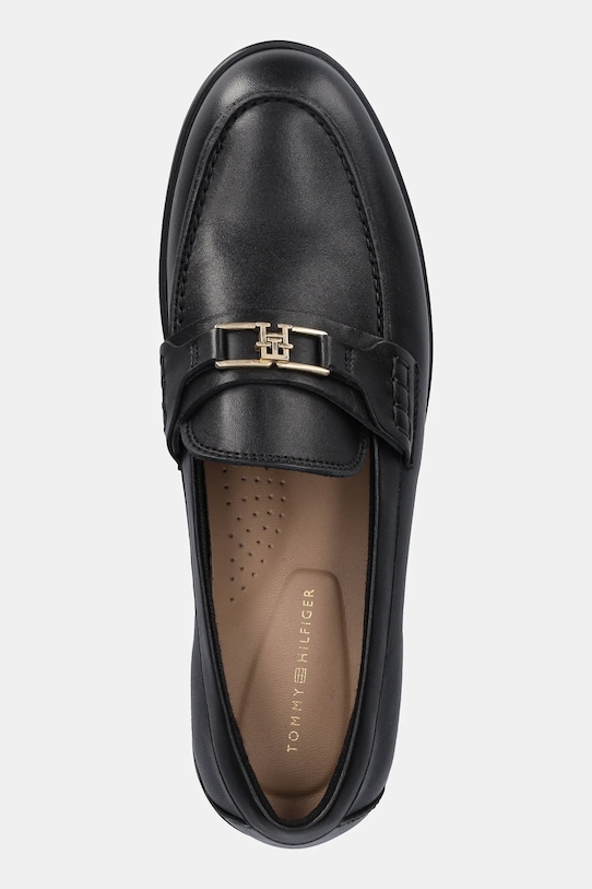 Usnjeni mokasini Tommy Hilfiger TH LOGO LEATHER LOAFER črna FW0FW08705