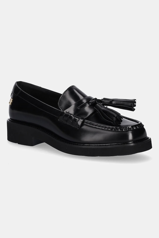 Tommy Hilfiger mocassini in pelle TASSEL SQUARISH TOE LTHR LOAFER pelle fiore nero FW0FW08749