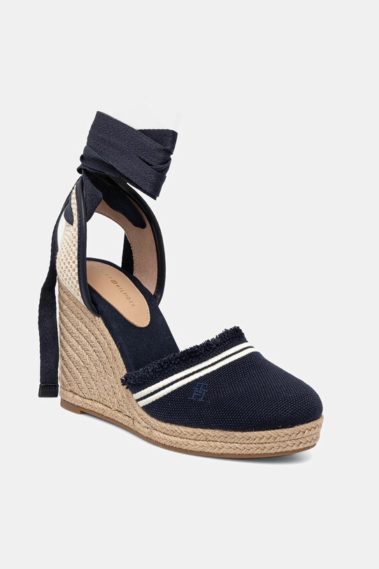 Tommy Hilfiger espadrilles FRINGE CANVAS HIGH WEDGE textil sötétkék FW0FW08878