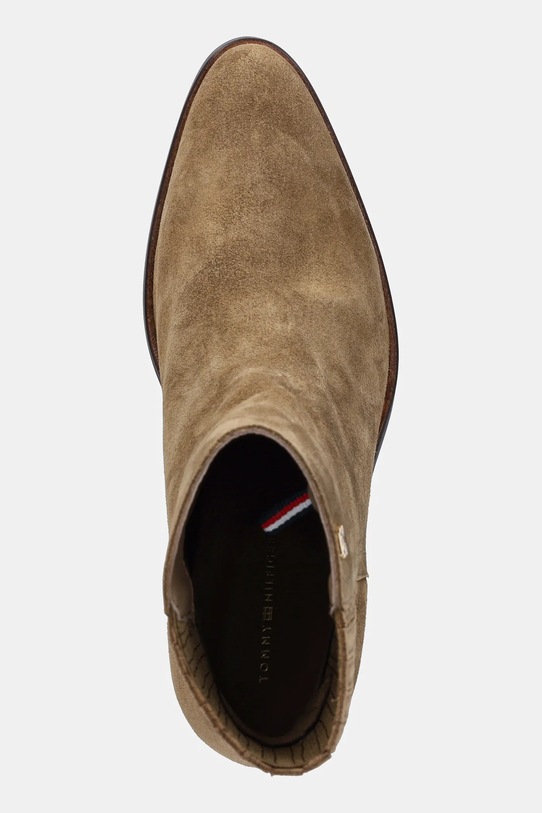 Tommy Hilfiger velúr bokacsizma WESTERN MID HEEL SUEDE CHELSEA barna FW0FW08888