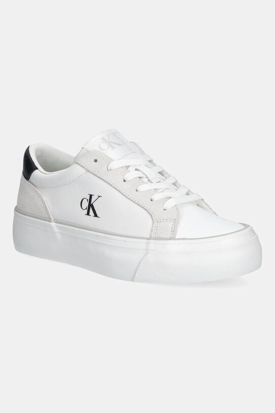 Tenisky Calvin Klein Jeans VULC FLATFORM MG NYLON MIX semišová koža biela YW0YW01896