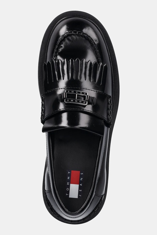 Δερμάτινα μοκασίνια Tommy Jeans TJW FRINGES LOAFER μαύρο EN0EN02790
