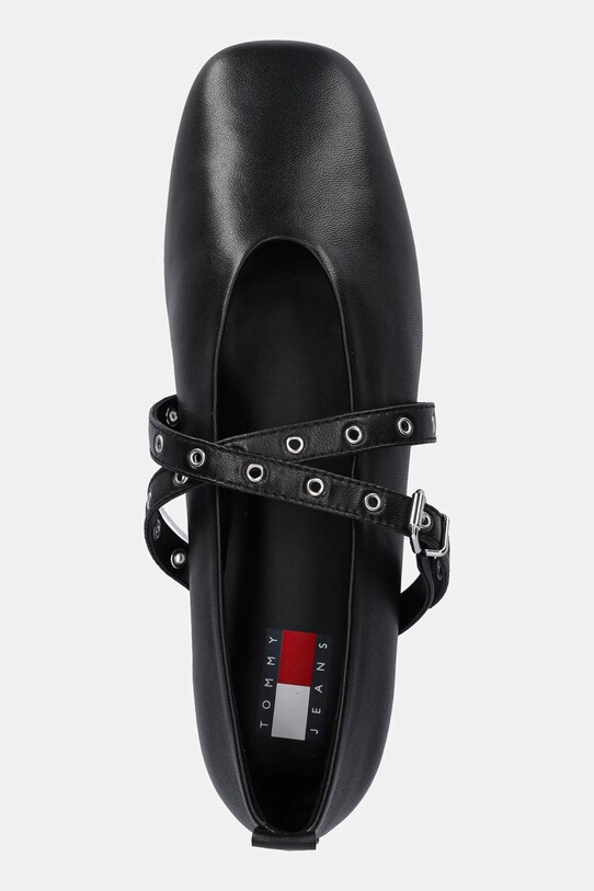 Tommy Jeans bőr balerina cipő TJW LEATHER MARYJANE BALLERINA fekete EN0EN02868