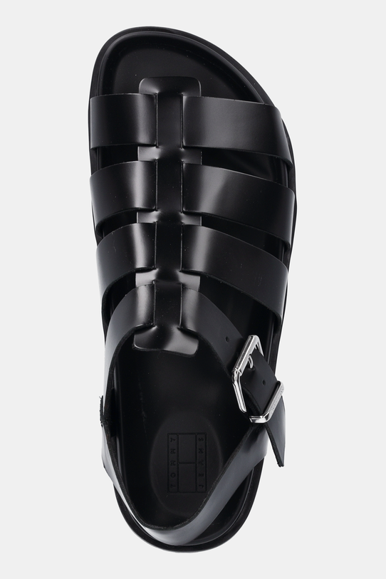 Δερμάτινα σανδάλια Tommy Jeans TJW FISHERMAN PATENT SANDAL μαύρο EN0EN02874