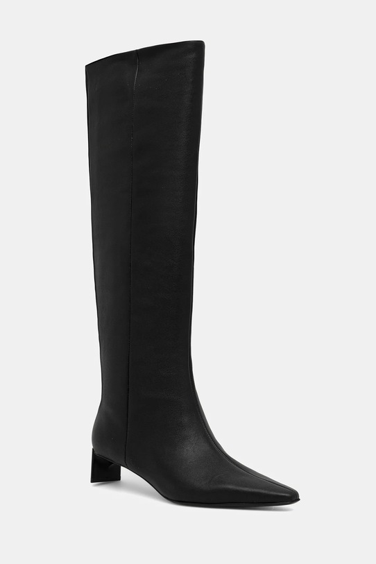Kožené čižmy Calvin Klein SET BACK KITTEN HEEL KNEE BOOT usňová koža čierna HW0HW02587