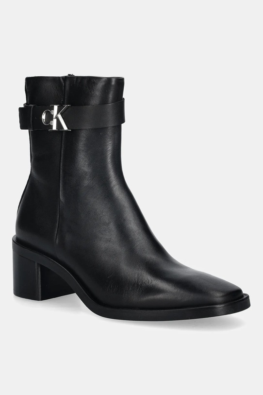 Кожаные полусапожки Calvin Klein BLOCK HEEL BOOT W/ METAL LOGO без утепления чёрный HW0HW02591