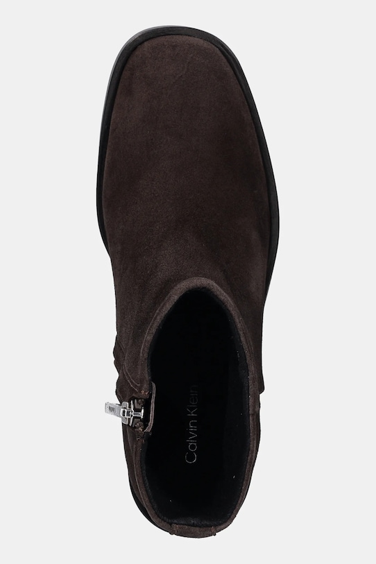 Σουέτ μπότες Calvin Klein BLOCK HEEL ZIP BOOT SUE καφέ HW0HW02592