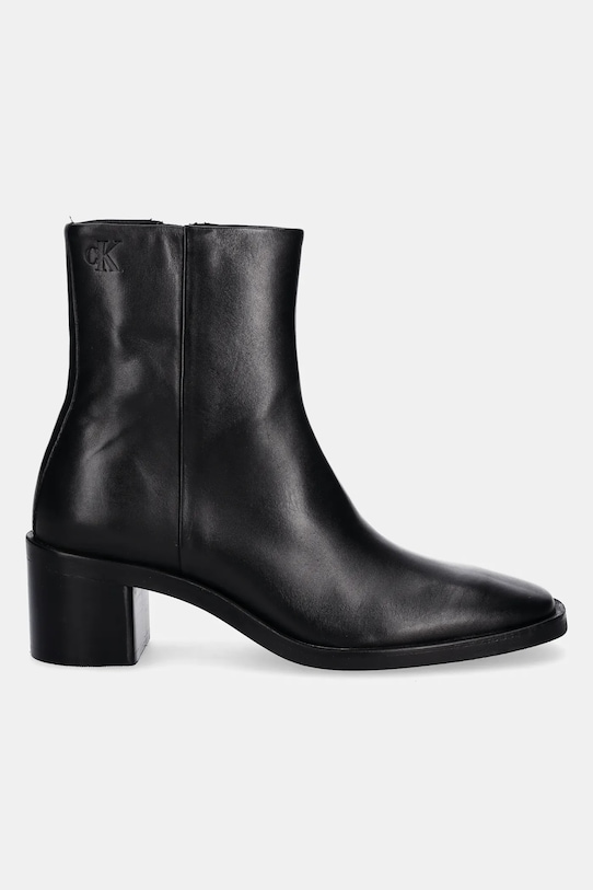 Calvin Klein botki skórzane BLOCK HEEL ZIP BOOT LTH HW0HW02593 czarny NC25