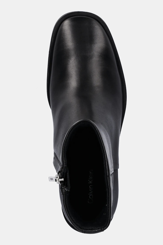 Calvin Klein botki skórzane BLOCK HEEL ZIP BOOT LTH czarny HW0HW02593