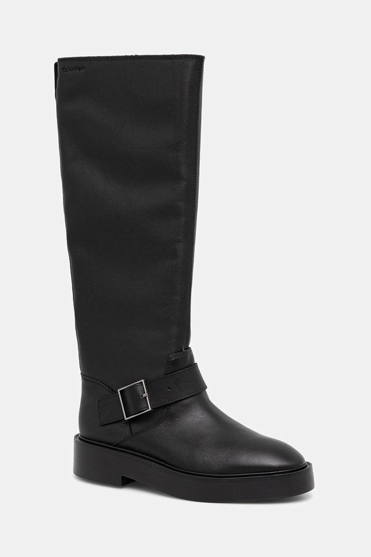 Calvin Klein kozaki skórzane CONCAVE WELT UKT BIKER PB płaski czarny YW0YW01972