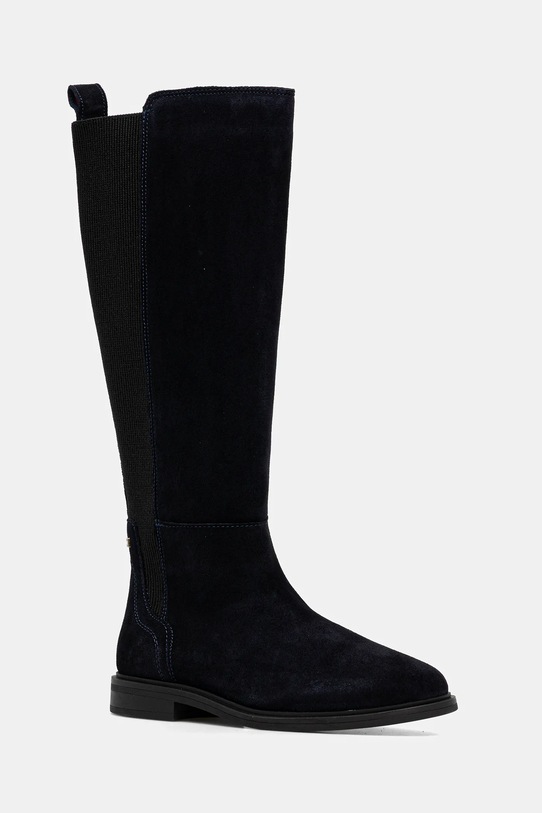 Tommy Hilfiger kozaki zamszowe FLAG SUEDE LONG BOOT płaski granatowy FW0FW08779