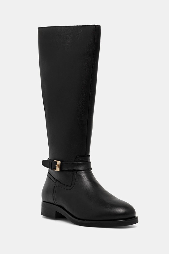 Tommy Hilfiger kozaki skórzane TH BUCKLE RIDING LTHR LONG BOOT płaski czarny FW0FW08873