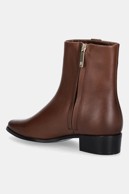Obuwie Tommy Hilfiger botki skórzane TH LEATHER POINTY ZIP BOOTIE FW0FW08980 brązowy