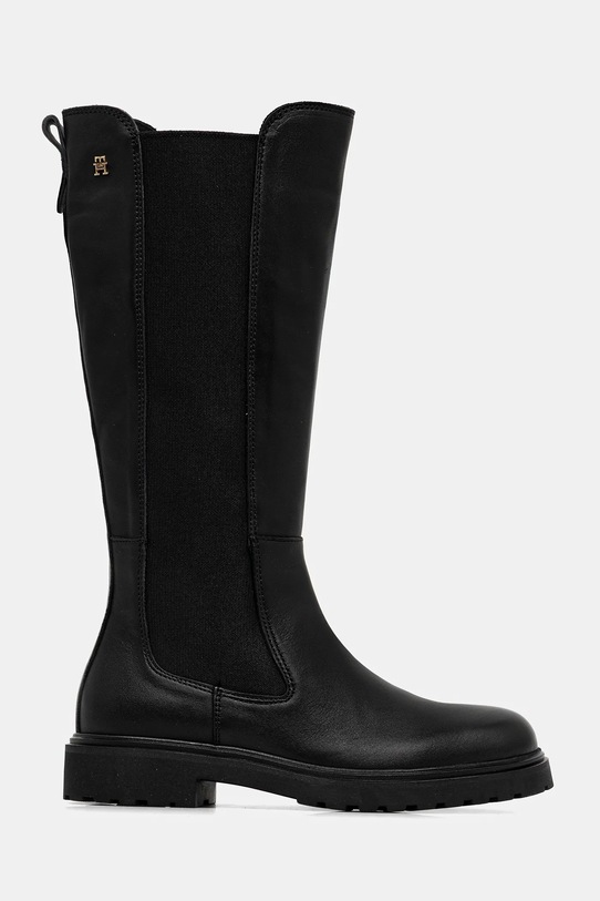 Tommy Hilfiger kozaki skórzane TH LTHR CLEATED LONG BOOT FW0FW08985 czarny AW25