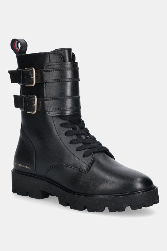 Шкіряні черевики Tommy Hilfiger TH LTHR BIKER LACEUP без утеплення чорний FW0FW08986