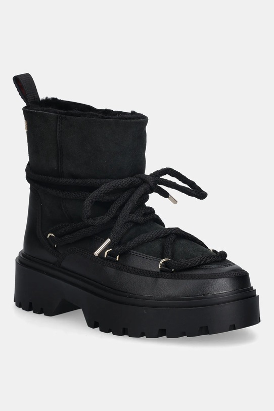 Tommy Hilfiger śniegowce REAL SHEARLING LACEUP imitacja skóry licowej czarny FW0FW08996