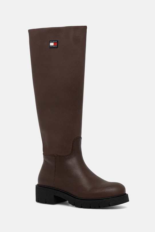 Tommy Jeans kozaki TJW STRETCHY LONG SHAFT płaski brązowy EN0EN02828