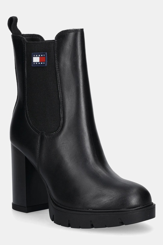 Tommy Jeans botki skórzane TJW LEATHER HEEL BOOT słupek czarny EN0EN02831