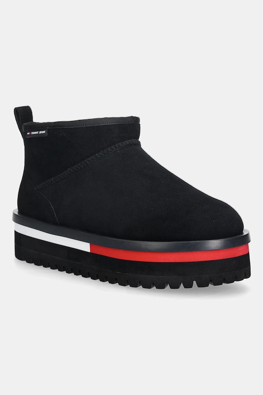 Tommy Jeans cizme de zăpadă din piele întoarsă TJW FLATFORM SNOW BOOT SUEDE izolat negru EN0EN02841