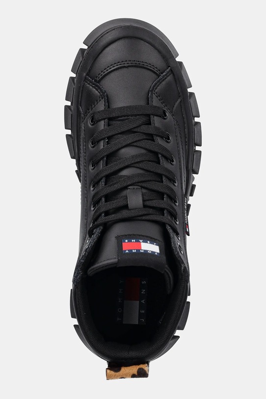 Δερμάτινα αθλητικά παπούτσια Tommy Jeans TJW VULC FLATFORM LEOPARD μαύρο EN0EN02858