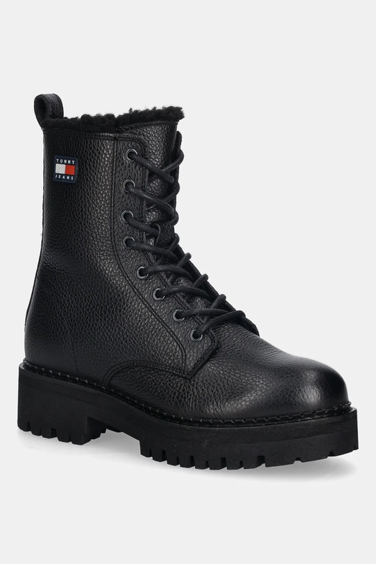 Δερμάτινες μπότες Tommy Jeans TJW URBAN LACEUP BOOT WL ίσια πλατφόρμα μαύρο EN0EN02906