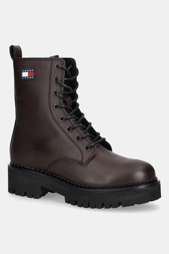 Kožené workery Tommy Jeans TJW URBAN LACE UP BOOT nezateplené hnědá EN0EN02907