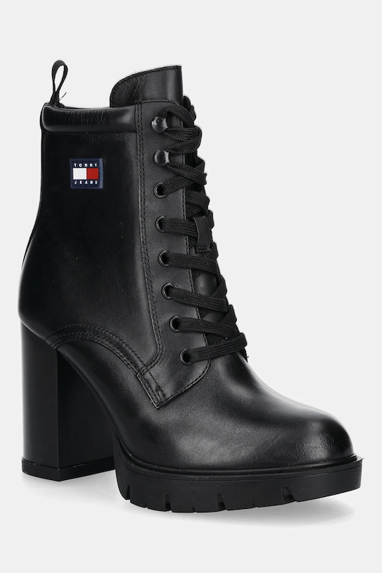 Tommy Jeans botki skórzane TJW HEEL LACE UP BOOT słupek czarny EN0EN02832