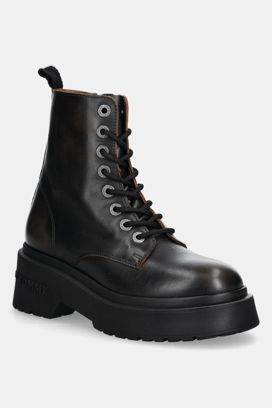 Кожаные полусапоги Tommy Jeans TJW CHUNKY RUGGED BOOT без утепления коричневый EN0EN02847
