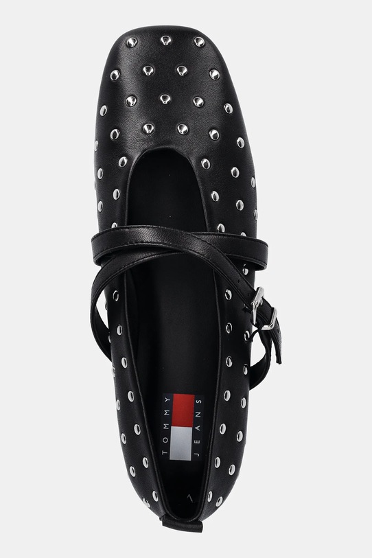 Kožené baleríny Tommy Jeans MARYJANE STUDDED BALLERINA černá EN0EN02886