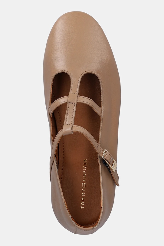 Tommy Hilfiger baleriny skórzane SMOOTH LEATHER T-BAR BALLERINA beżowy FW0FW09153