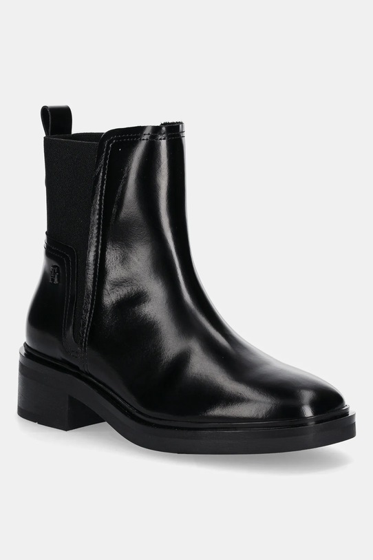 Tommy Hilfiger sztyblety skórzane MINIMAL ABRASIVATO CHELSEA słupek czarny FW0FW08764