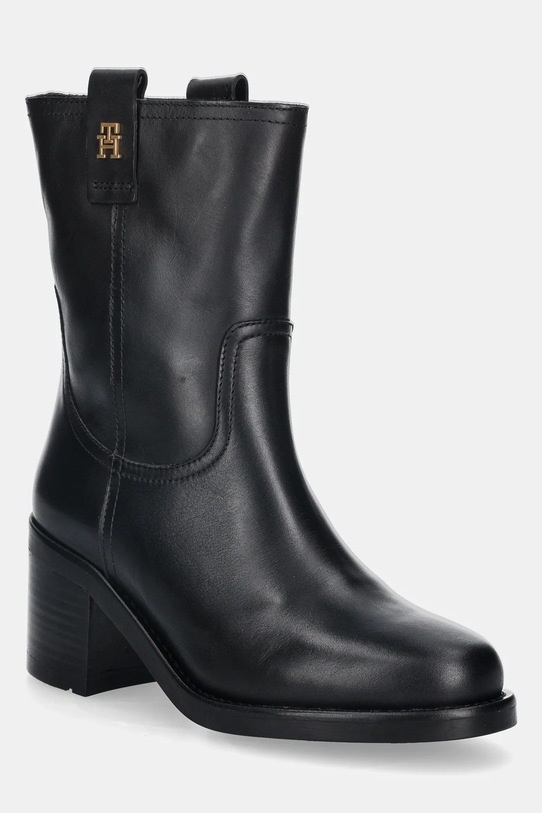 Tommy Hilfiger botki skórzane RIDING LTHR MID BOOT BLOCK HEEL słupek czarny FW0FW08776