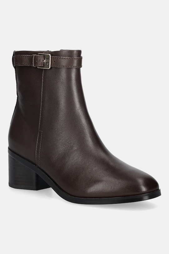 Шкіряні черевики Tommy Hilfiger TH BUCKLE RIDING MID HEEL BOOTIE без утеплення коричневий FW0FW08859