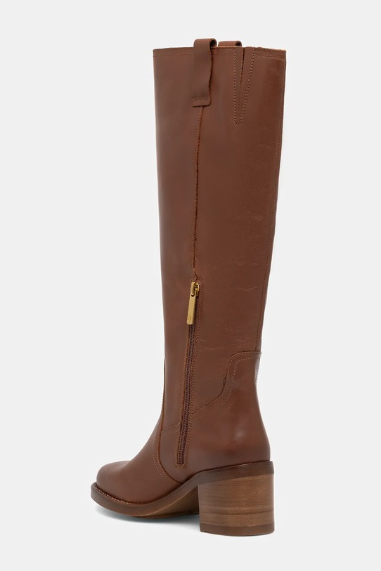 Boty Kožené kozačky Tommy Hilfiger RIDING LTHR LONG BOOT BLOCK HEEL FW0FW08777 hnědá
