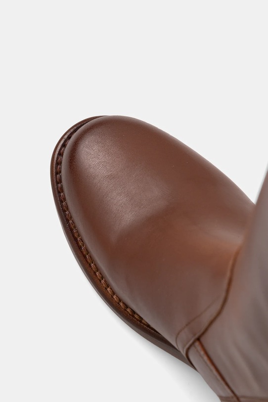 Kožené kozačky Tommy Hilfiger RIDING LTHR LONG BOOT BLOCK HEEL hnědá FW0FW08777