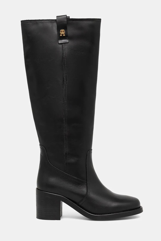 Шкіряні чоботи Tommy Hilfiger RIDING LTHR LONG BOOT BLOCK HEEL FW0FW08777 чорний AW25
